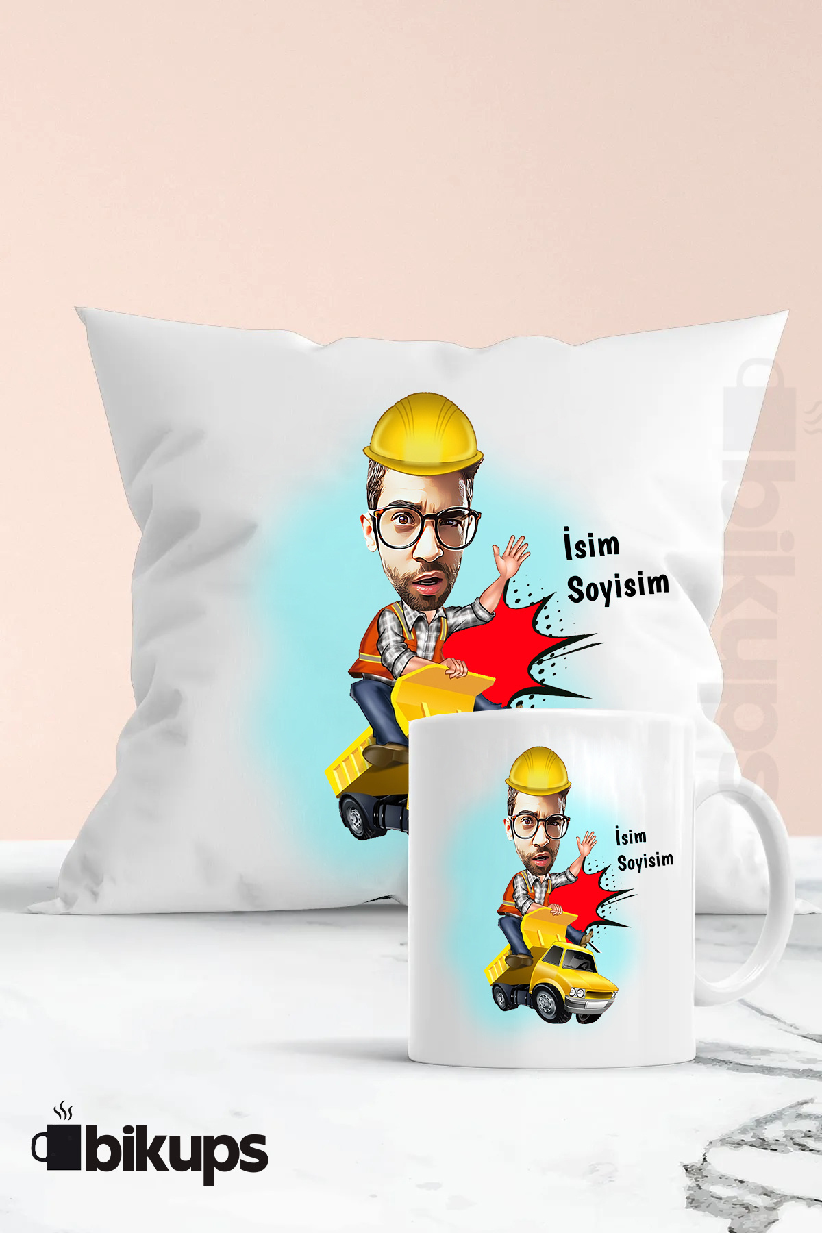 Mühendislere Özel Karikatür kupa ve yastık seti