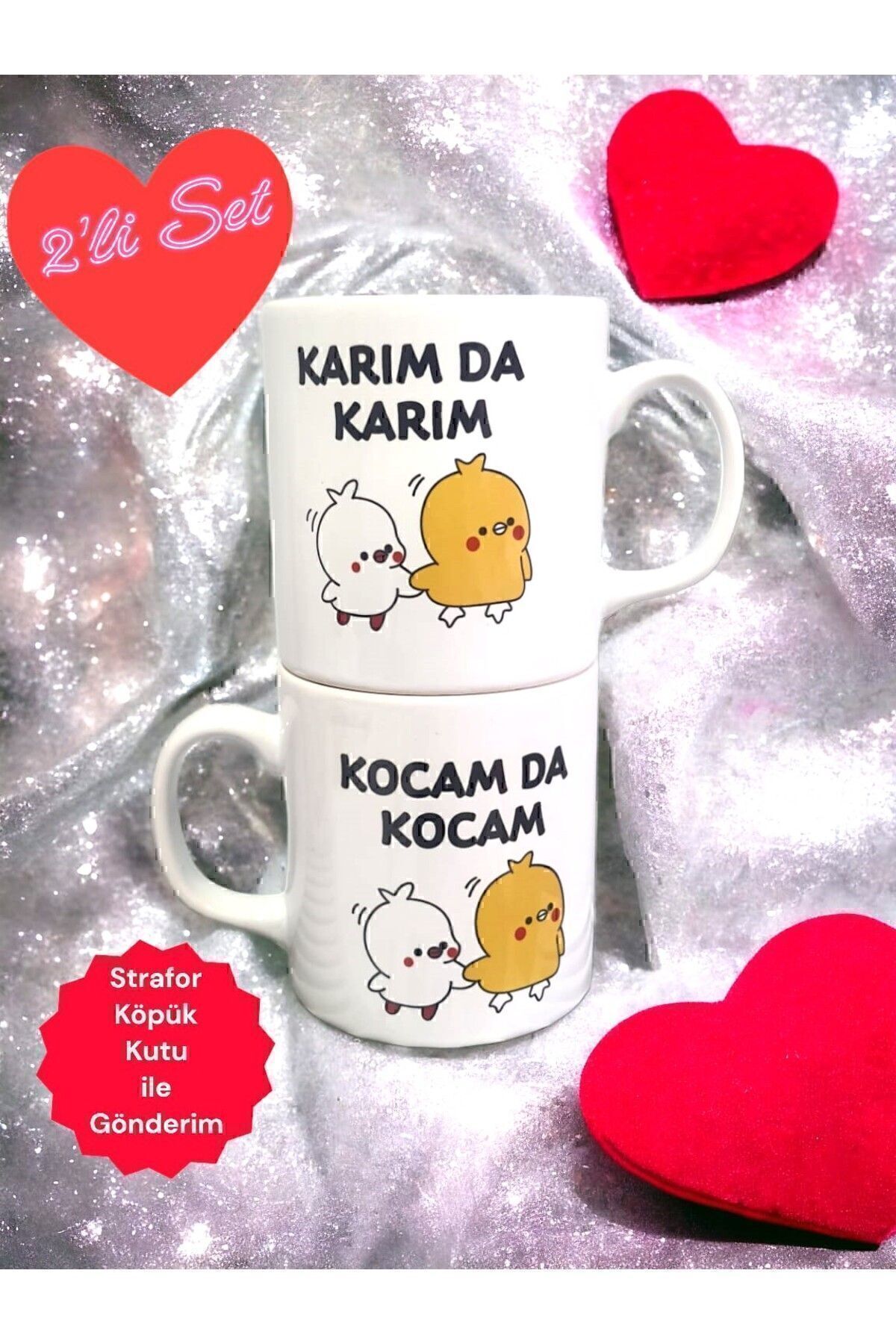 Kişiselleştirilebilir Karımda Karım Kocamda Kocam Yazılı Çift 2li Bardak Kupa Seti